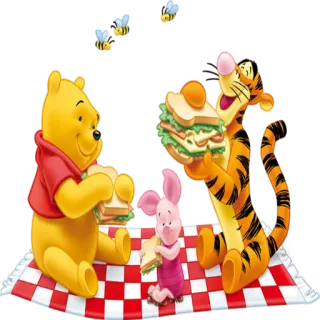 🍔 Winnie the Pooh Ursinho Pooh, Tigrão, Leitão, desenho animado, piquenique, amigos, comida telegram sticker