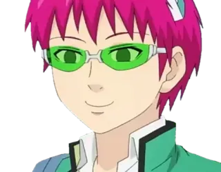 🙂 Saiki Kusuo The Disastrous Life of Saiki K. Аниме, Сайки Кусуо, Экстрасенс, Комедия, Розовые волосы, Зеленые очки telegram sticker