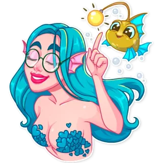 🤓 Meerjungfrau, Frau, Cartoon, Fisch, Kaiserfisch telegram sticker
