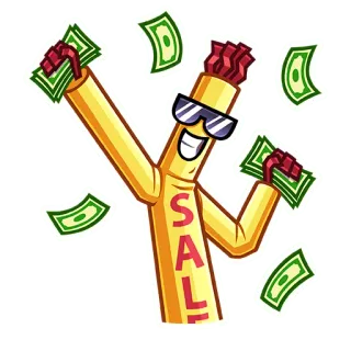 🤑 SALE Solde, Dollars, Argent, Manche à air dansante, Publicité, Dessin animé, Agitant, Promotion telegram sticker