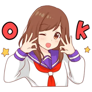 👌 OK Anime, Fille, Uniforme scolaire, Signe de paix, Mignon, Ok telegram sticker