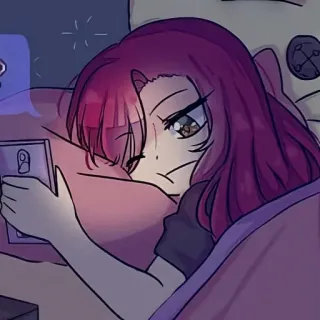 🦄 girl, anime, phone, bed, cartoon telegram sticker
