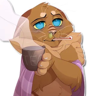🤒 TEA gato, enfermo, té, termómetro, enfermo, dibujos animados telegram sticker
