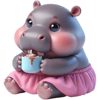 🫖 hipopotam, słodki, zwierzę, kreskówka, czekolada, napój telegram sticker