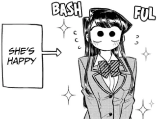 ☺️ Komi Komi Can't Communicate SHE'S HAPPY BASH FUL Anime, Mangá, Komi Can't Communicate, Expressão, Feliz, Bonito, Uniforme escolar whatsapp sticker
