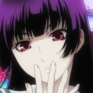 🥀 animé, fille, cheveux noirs, yeux rouges whatsapp sticker