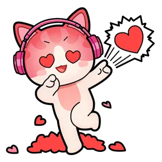 ❤️ cat, heart, love, kawaii, headphones, cute telegram sticker
