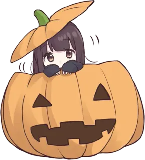 👀 хэллоуин, тыква, аниме девушка, милый, осень, кавайный telegram sticker