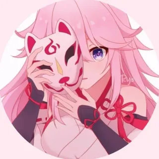 👁 Yae Miko Genshin Impact 动漫, 女孩, 粉色头发, 狐狸面具, 电子游戏, 原神, 八重神子, 可爱 telegram sticker