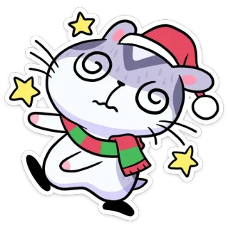 😵 แฮมสเตอร์, คริสต์มาส, หมวกซานต้า, ดาว, เวียนหัว, การ์ตูน telegram sticker