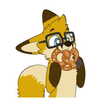 🥨 fox, furry, glasses, pretzel, animal, cartoon, anthropomorphic telegram sticker