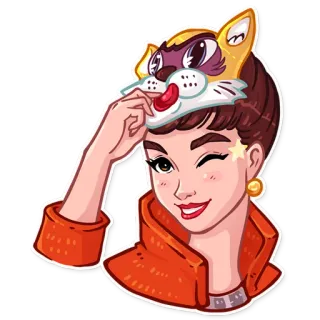 😉 mulher, piscadela, máscara, desenho animado, ilustração, pessoa, fofo whatsapp sticker