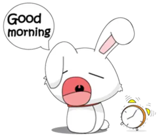 👋 Good morning lapin, bonjour, dessin animé, réveil, mignon whatsapp sticker