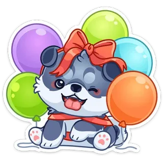 🥳 anjing, anak anjing, balon, lucu, kartun, hewan, perayaan telegram sticker