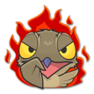 😡 coruja, bravo, pássaro, flamejante, engraçado, emoji, desenho animado whatsapp sticker