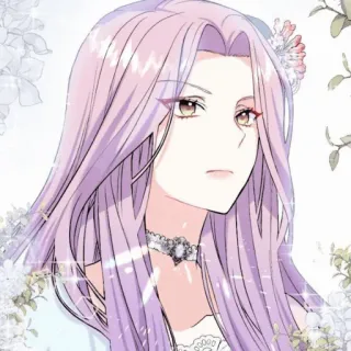 ✨ femme, portrait, cheveux lilas, collier ras du cou, fleurs, dessin animé telegram sticker