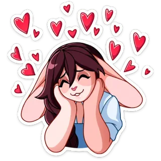 😍 Fille anime, Oreilles de lapin, Coeurs, Dessin animé, Mignon, Autocollant, Amour telegram sticker