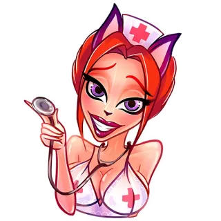 💉 krankenschwester, cartoon, katze, frau, stethoskop, sexy, tier, fantasy telegram sticker