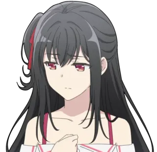 ☹️ Anime, Mädchen, Ernst, Charakter, Schwarze Haare, Rote Augen telegram sticker