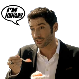 🍳 Lucifer Morningstar Lucifer I'M HUNGRY Lucifer, hungrig, Essen, Kuchen, Serie telegram sticker