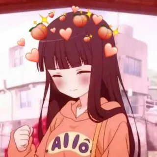 💛 ALLO Anime, Ragazza, Cuori, Pesca, Kawaii, Carino telegram sticker