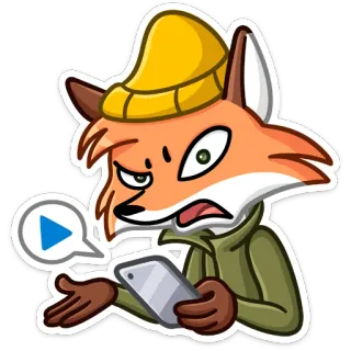 ❓ rubah, binatang, kartun, stiker, tombol putar, telepon seluler whatsapp sticker