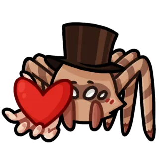 😘 laba-laba, lucu, hati, kartun, karakter, cinta, topi tinggi whatsapp sticker