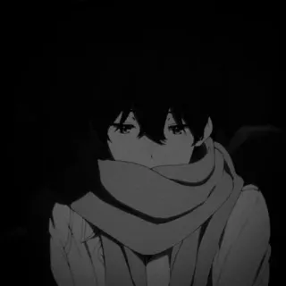 🎵 动漫, 男孩, 围巾, 黑白, 单色 telegram sticker