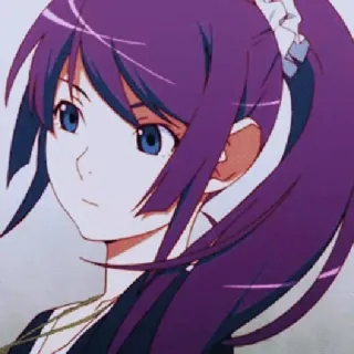 🧿 Hitagi Senjougahara Bakemonogatari Anime, Mädchen, lila Haare, Pferdeschwanz, Senjougahara, Hitagi telegram sticker