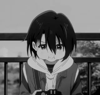 🎵 Anime, Kind, Schattig, Verdrietig, Zwart-wit, Manga telegram sticker