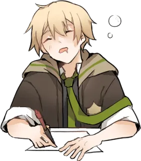 😪 Аниме, Мальчик, Рисунок, Ручка, Бумага, Школа, Ученик telegram sticker