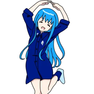 🤪 Anime Mädchen, süß, blaue Haare, tanzen, fröhlich, Cartoon, kawaii telegram sticker