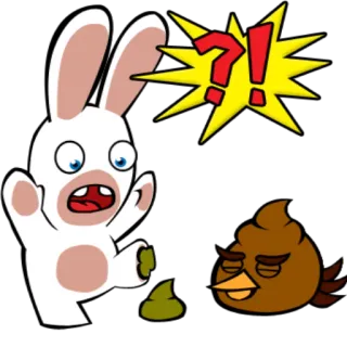 😳 rabbit, bird, cartoon, question mark, poop telegram sticker