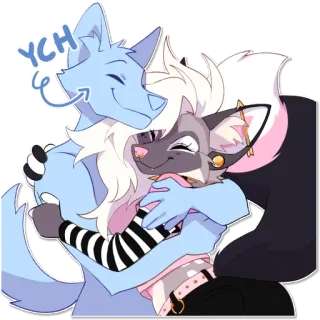 🫂 YCH furry, hug, anthropomorphic, embrace, cute, ych, digital art, cartoon whatsapp sticker