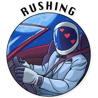 🚀 RUSHING astronauta, kierowca, samochód, kosmos, miłość, księżyc, noc telegram sticker