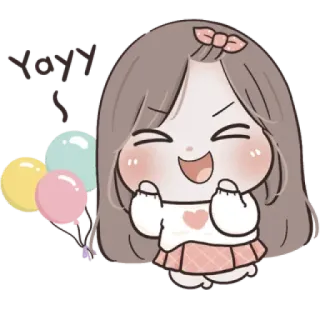 🌙 cartoon, meisje, schattig, ballonnen, kawaii whatsapp sticker