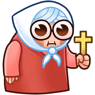 ✝️ anziana, nonna, cartone animato, religioso, croce whatsapp sticker