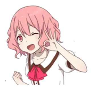 👌 Anime, Fille, Cheveux roses, Clin d'oeil, Ok whatsapp sticker
