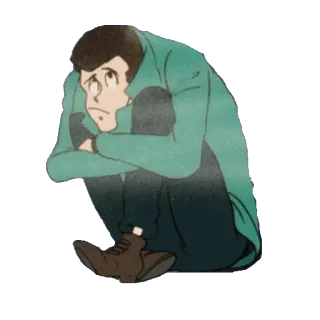 💨 Arsène Lupin III Lupin the 3rd Cartoon, Anime, Figur, Sitzend, Denkend, Lupin telegram sticker