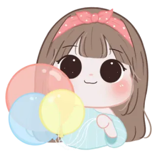 🍪 cute, kawaii, girl, balloons, cartoon, sticker telegram sticker