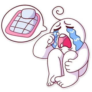 😭 llorando, triste, dibujo animado, cama, dormir, dormilón whatsapp sticker