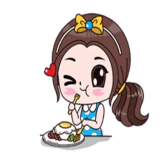 😋 Desenho animado, Comida, Café da manhã, Ovo, Fofo, Kawaii, Garota, Comendo telegram sticker