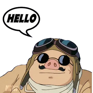 👋 HELLO hola, porco rosso, cerdo, aviador, saludo telegram sticker