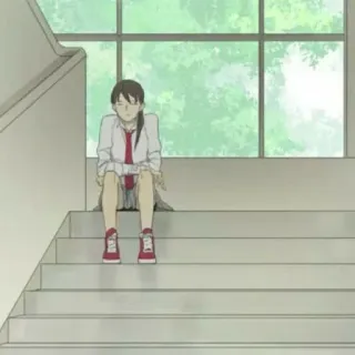 🌟 Anime, écolière, escalier, assise, fenêtre, japonais, fille, uniforme scolaire whatsapp sticker