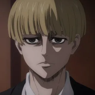 ⚔️ Yelena Attack on Titan Anime, Personagem, Yelena, Ataque dos Titãs, cabelo loiro, sério telegram sticker