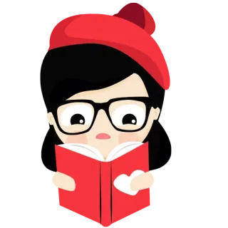 🙋 독서, 책, 여자, 안경, 모자, 공부, 교육, 귀여운 telegram sticker
