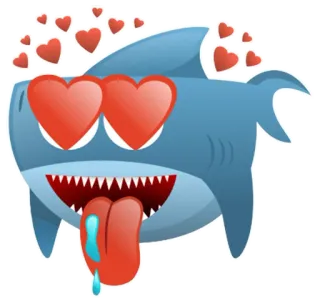 😍 鲨鱼, 爱心, 爱, 表情符号, 卡通 telegram sticker