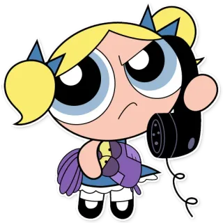 🤨 Bubbles The Powerpuff Girls cartone animato, le superchicche, bubble, telefono, arrabbiato telegram sticker