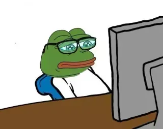 📎 Pepe the Frog pepe, rana, meme, triste, ordenador whatsapp sticker