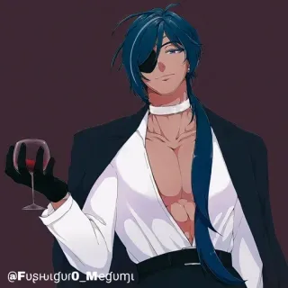 🔲 @FushIgur0_Megumi アニメ, 男性, 眼帯, ワイン, 紳士, 浅黒い肌 telegram sticker